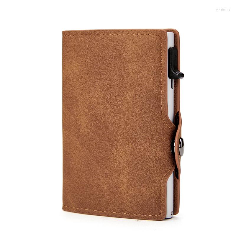 

Card Holders Bisi Goro Business Top PU Leather Casual Short Slim Small Wallert Anti-theft RFID Men Purse Money Coin Holder Button Style, Borwn