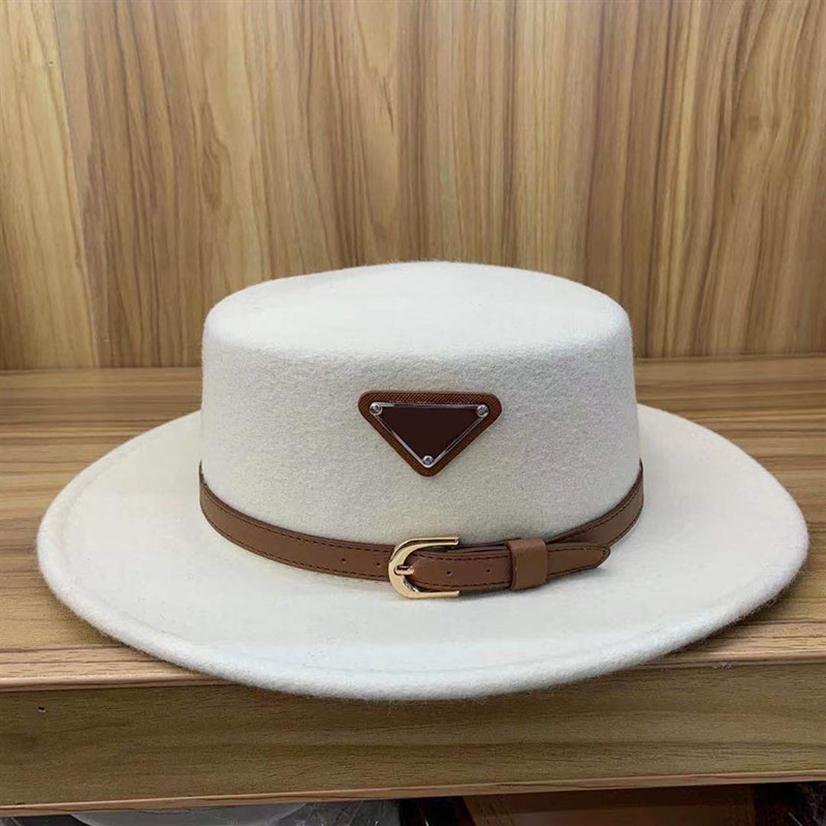 

3 Colors Unisex Belt Flat Top Hat For Couples Designer Wool Hats Fashion Women Fitted Caps Mens Cap Men Casquette Bucket Hat Hut D211012116, Box