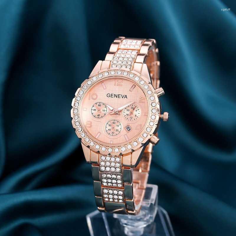

Wristwatches Fashion Women Watches Bracelet Ladies Quartz Watch Silver Stainless Steel Date Womens Wristwatch Hip Hop Crystal, Gold