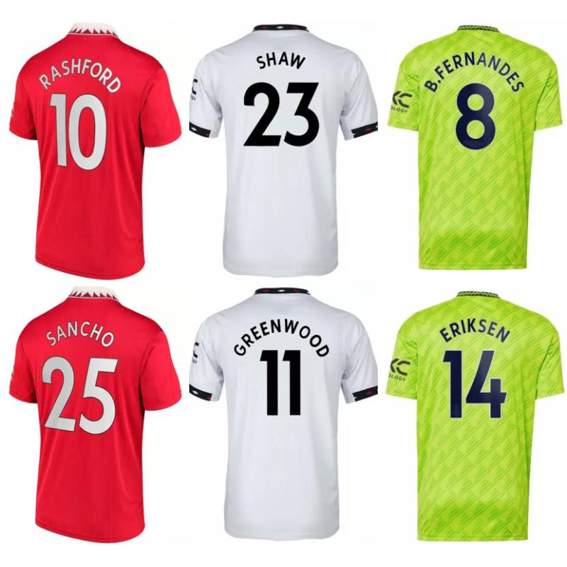 

2022/23 United Soccer Jersey 2023 RASHFORD B.FERNANDES SANCHO GREENWOOD Shirt SHAW FRED MAGUIRE R.VARANE MANCHESTERS Football uniform, Home