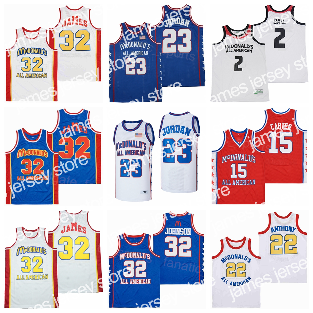 

College Basketball Wears Men MCDONALDS Movie ALL AMERICAN Basketball Jersey LONZO BALL 2 Vince Carter 15 MAGIC JOHNSON 32 LEBRON JAMES 23 Carmelo 22 Hip Hop All, Blue