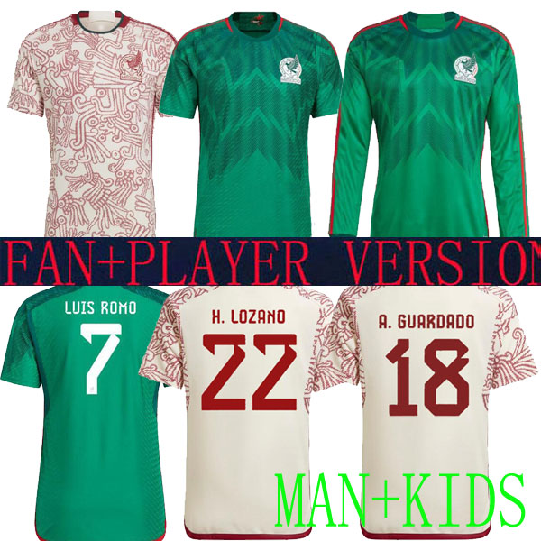 

2022 2023 Mexico soccer jerseys Camisetas 22 23 Fans Player CHICHARITO LOZANO Tecatito E alvarez A.Vega RAUL National team football shirt men kit Kids version away es, Home man 1