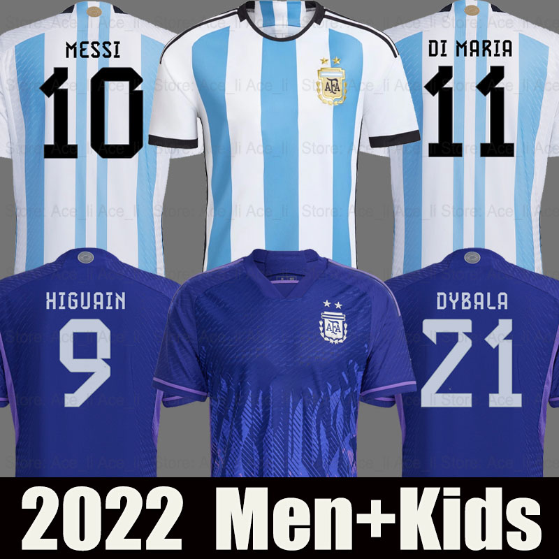 

2022 Argentina soccer jerseys MESSIS DYBALA AGUERO MARADONA woRLD DI MARIA HIGUAIN Cup fans player version 22 23 Home away 2023 Men Kids kit sets football shirt, 2022 blue
