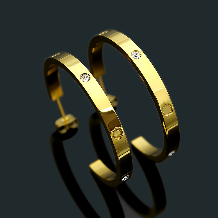 

Luxury Women Fashion Simple Stud With Diamond Top Quality Titanium Steel Earrings