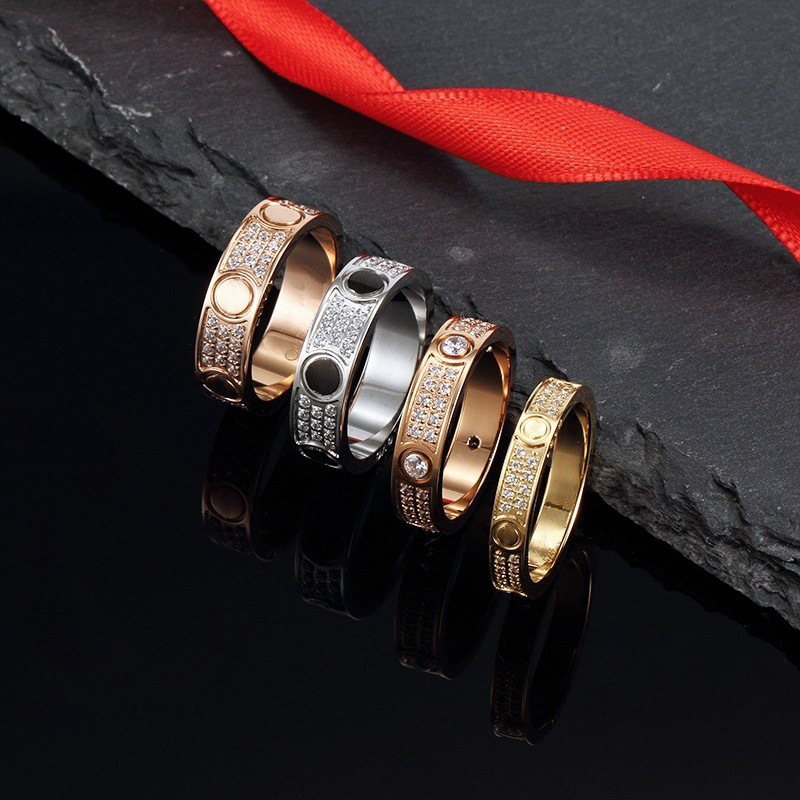Luxery Brand Designer Titanium Steel Screw Ring 2/3 Rows Full Diamond Starry Paved Zircon Band Ring Luxury Wedding Promise Jewelry Gift
