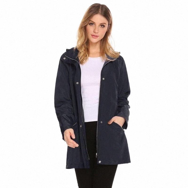

Women's Trench Coats women's Trench Coats Women Outdoor Hooded Waterproof Full Zip Rain Jackets With Belt Casual Sport Zipper Pocket Front And Snap Solid1 v9Vz#, Navy blue