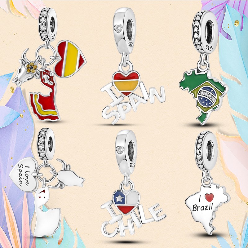 

925 Silver bead fit Charms Pandora Charm Bracelet Spanish Bullfighting Charms Love Spain Chile Brazil Exotic charmes ciondoli DIY Fine Beads Jewelry