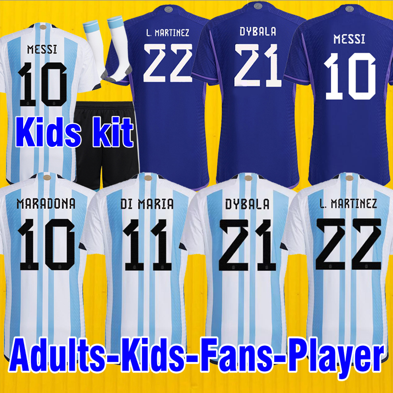 

22/ 23 Argentina soccer Jersey Fans and player version DYBALA AGUERO Maradona football shirt Men Kids sets uniform with socks di maria camiseta de futbol, Commemorative blue