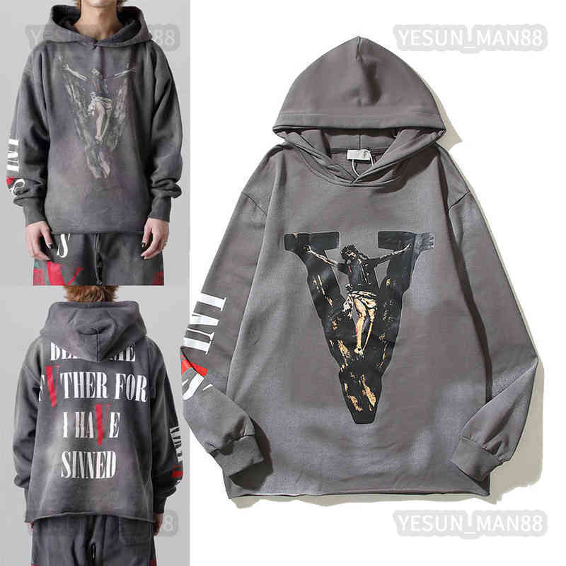 

. Kanyes Classic Wests Luxury Vintage Hoodie Fashion Saint Vlones Printed Wash Do Old Mens And Womens Loose Coat Pullover Hooded
