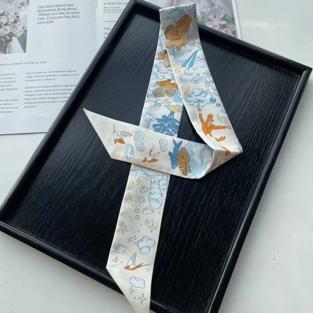 

Design Women's Scarves Designer 100% Silk Hair Scarves Bags Strap Jewelry