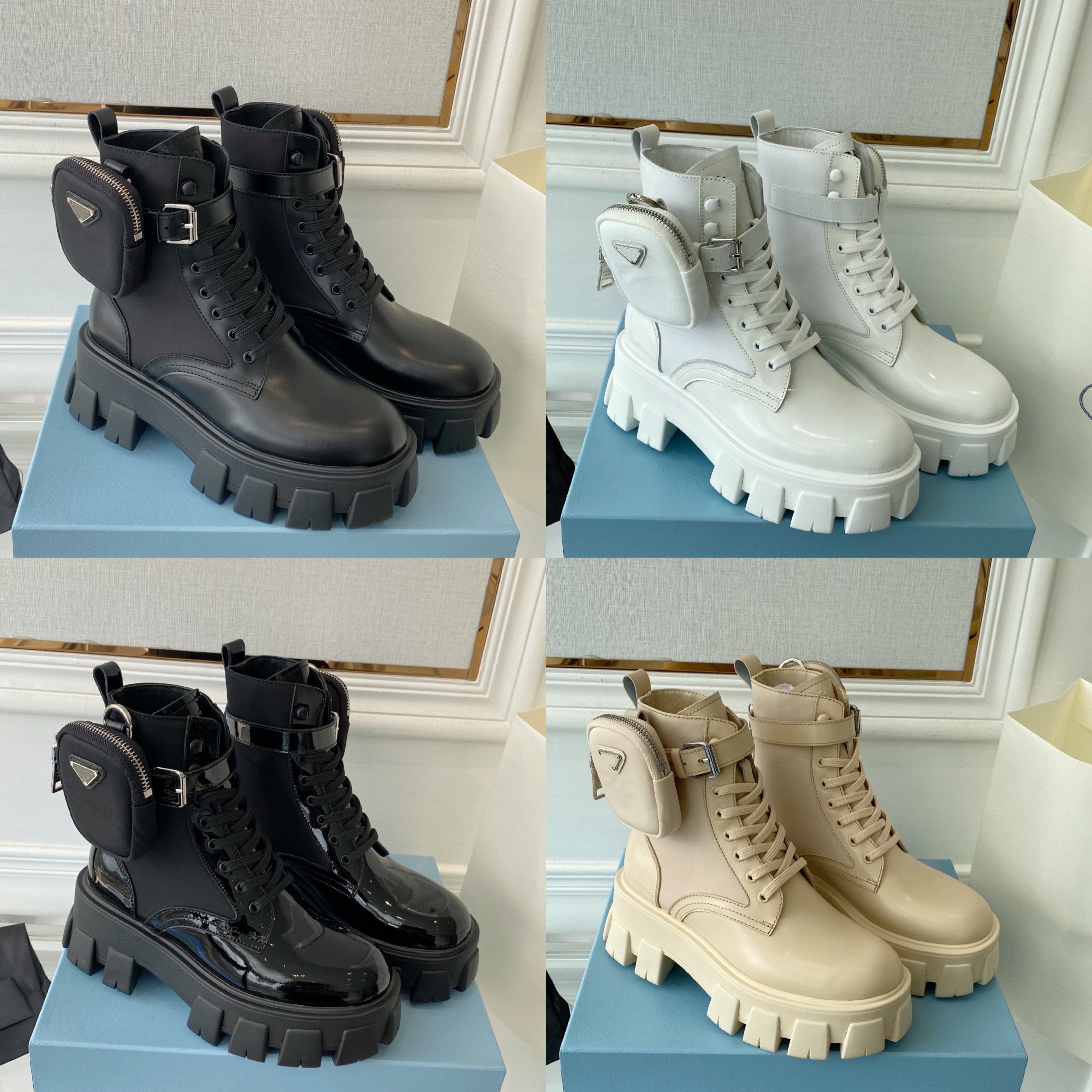 

Women Designers Rois Boots Ankle Martin Boots and Nylon Boot military inspired combat bouch attached to the with bags size 35-42