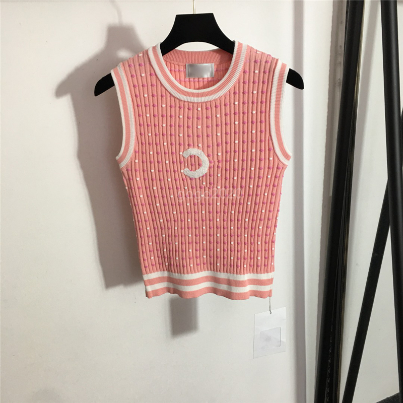 

2022 Women' Slim Tee Knits Designer Tops With Letter Pattern Girls Milan Runway Designer Crop Top Shirt High End Crew Neck Sleeveless Stretch Pullover T-Shirt Vest, Pink