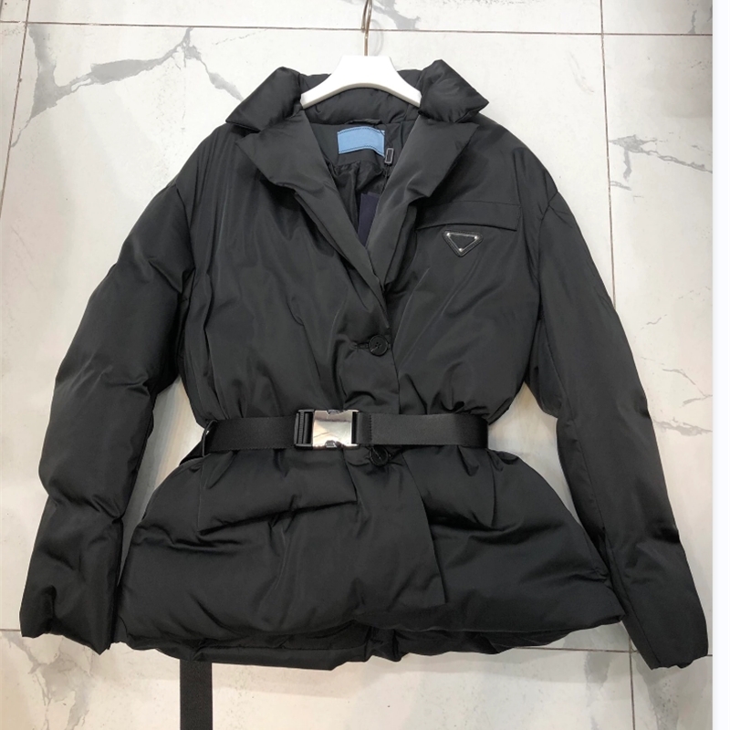 

Womens Down Parkas Top Brand Fashion Winter Jacket with Belt Slim Line Long Sleeve All Black Turn-down Collar in Casual Style AF6219 220829