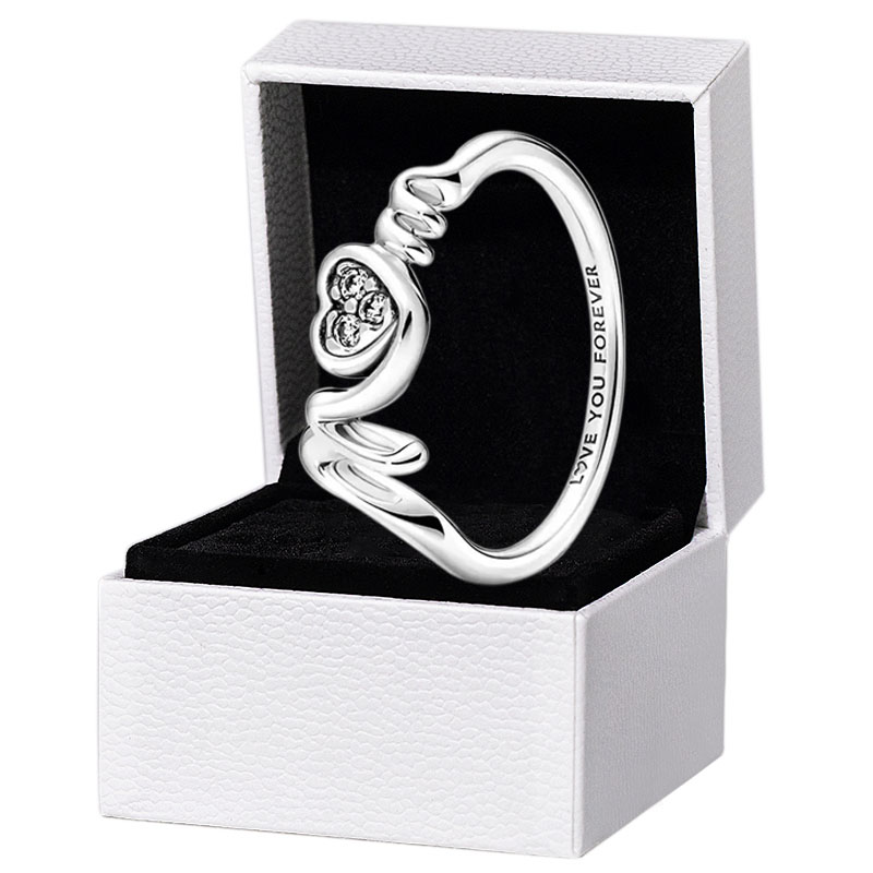 

Mom Pave Heart Ring 925 Sterling Silver Mother's Day gift Jewelry with Original Box Set For pandora CZ diamond Love you Rings