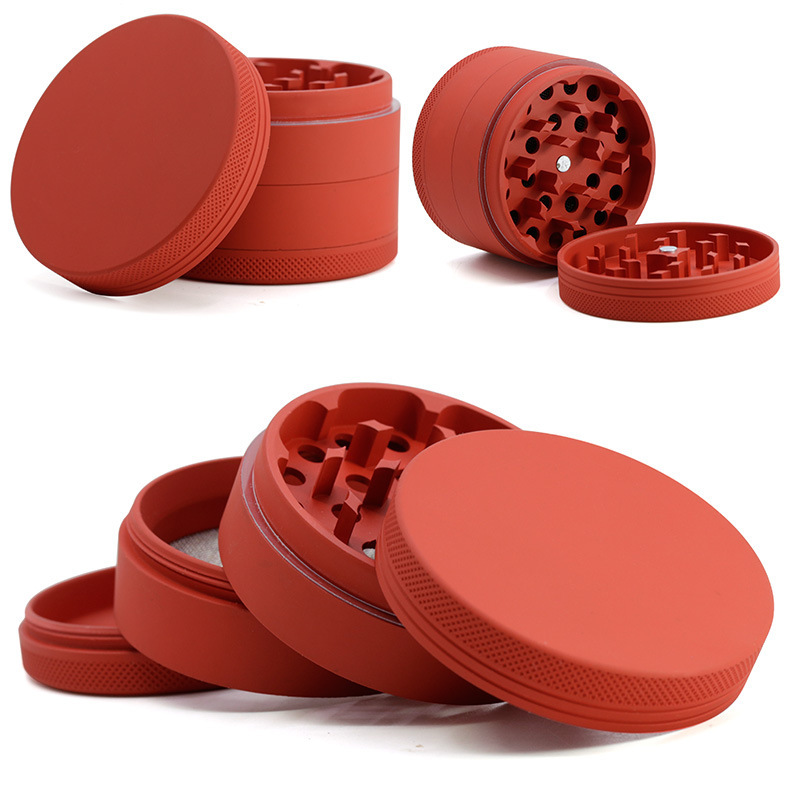 

Smoking Dry Tobacco Grinder rubber paint Aluminum multi-color 63mm hand muller 4 layers matte smooth color wholesale china