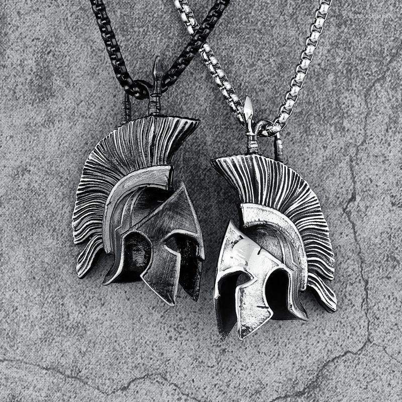 

Pendant Necklaces Vintage Spartan Helmet Necklace Stainless Steel Punk Rock Men Chain Hip Hop For Rider Boyfriend Biker Jewelry Gift