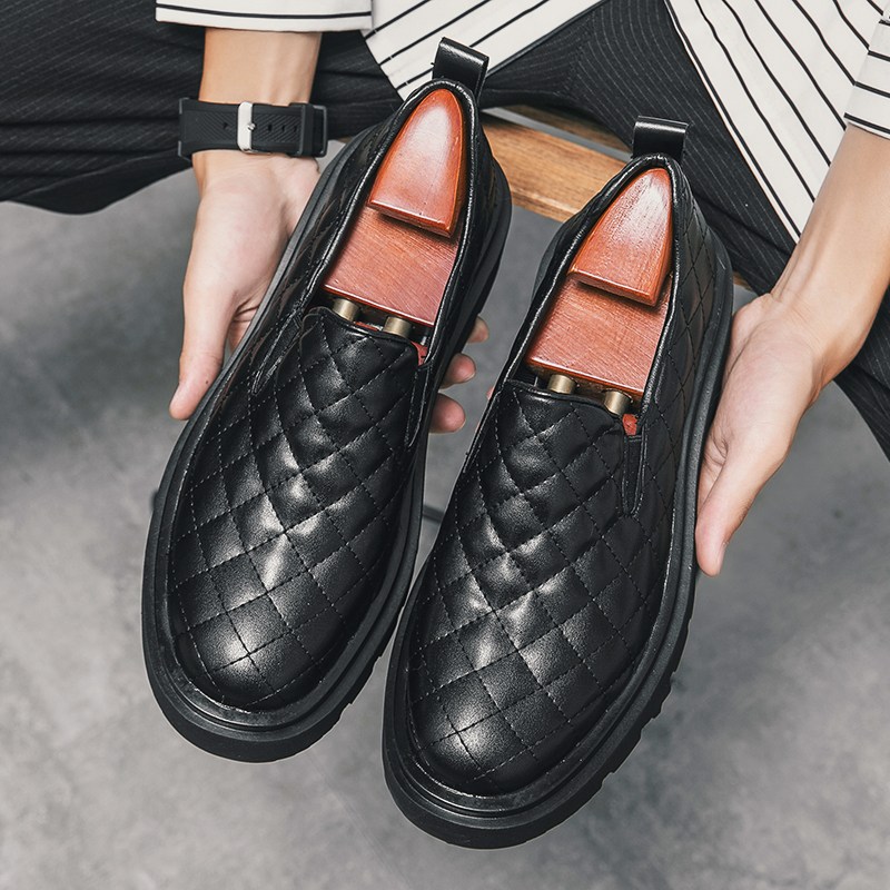 Loafers Men Shoes Solid Color PU Personality Sewing Line Rhombus Slip-On Fashion Business Casual Daily Versatile AD012