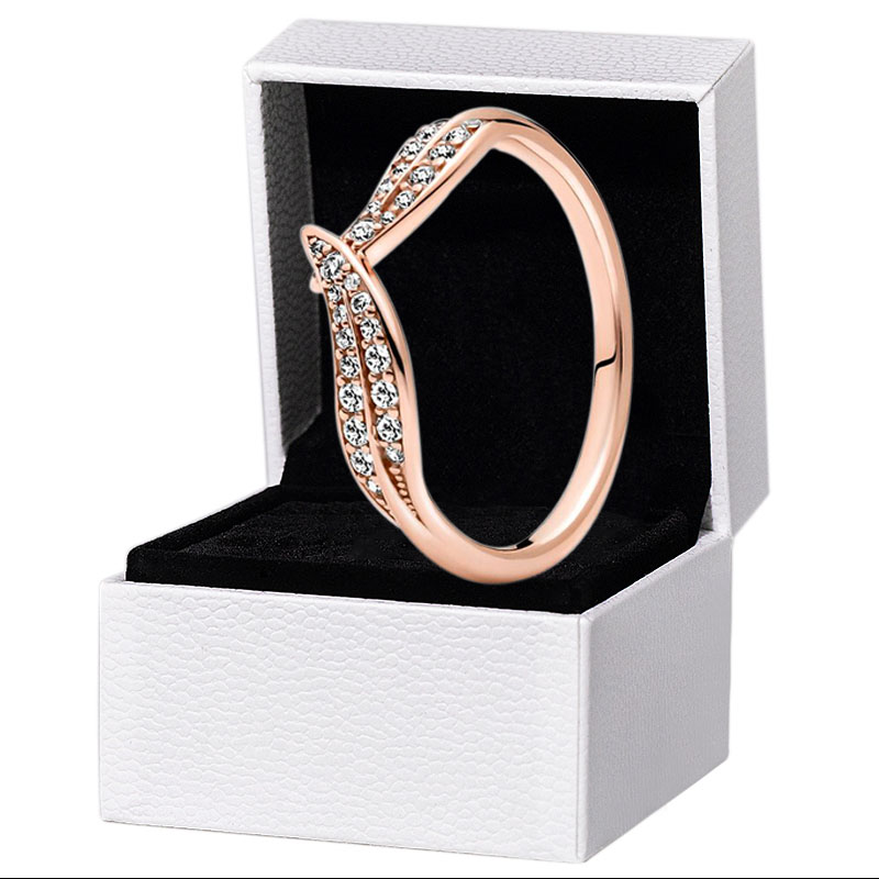 

Sparkling Leaves Ring Women Rose gold Wedding Jewelry For pandora CZ diamond 925 Silver Lover Rings with Original Gift Box Set