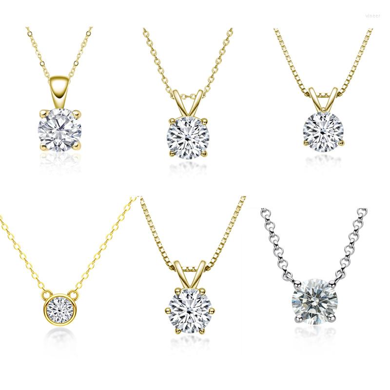 

Pendants 18K Yellow Gold Plated 1 Round Brilliant Cut Diamond Test D Color Moissanite Pendant Necklace Silver 925 Gemstone Chain