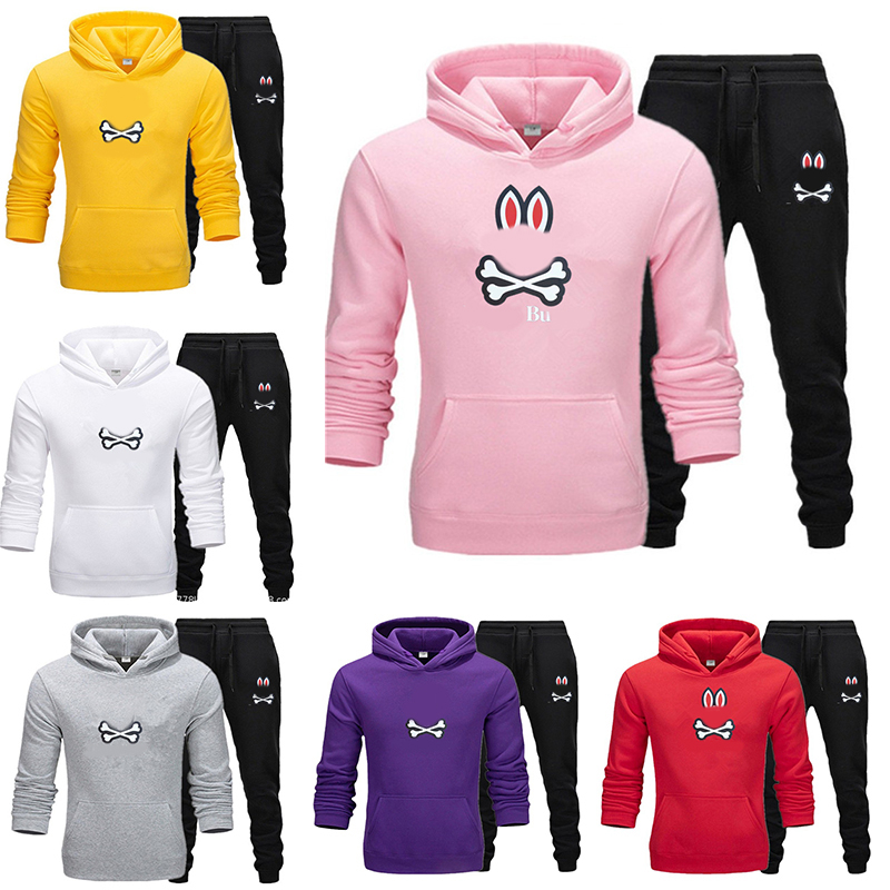 

New men Fashion sportswear Tracksuits Autumn Winter jogger suit Slim and breathable Psycho Bunny printed crew-neck hooded Top Sweatshirt Jacket 13 Color size -3XL, Purple