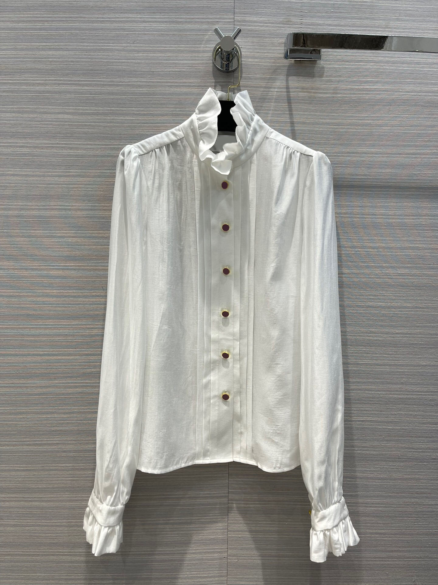 

2022 fashion autumn Women's Blouses stand collar long sleeve shirt, White