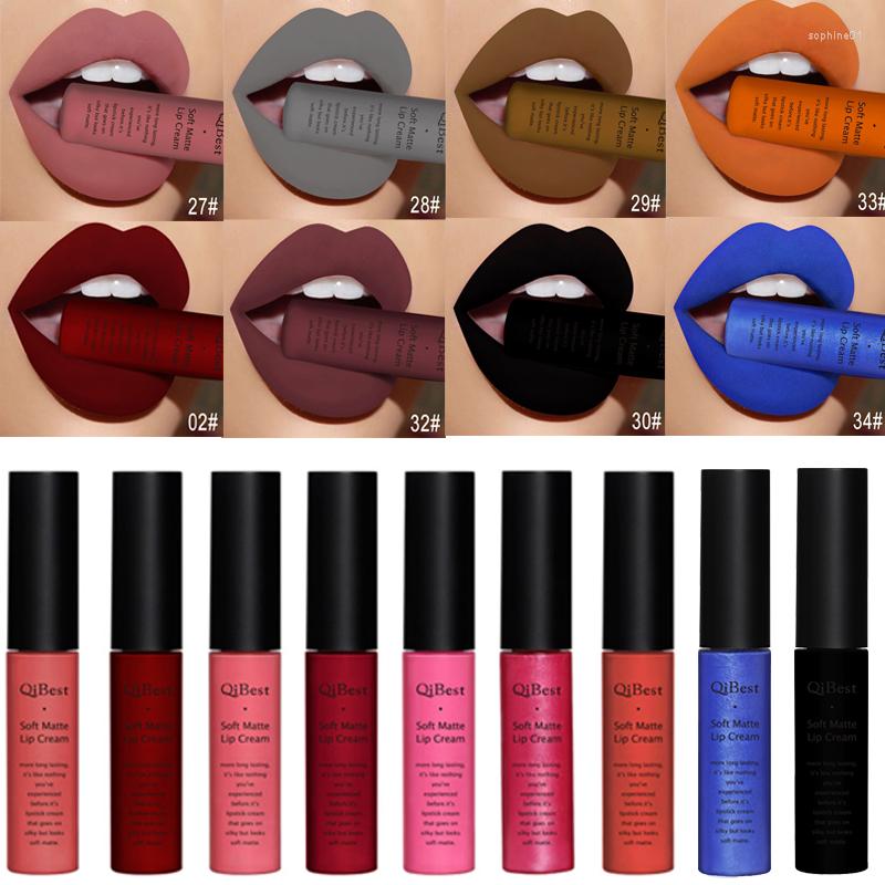 

Lip Gloss Qi 33 Colors Lips Beauty Makeup Pigment Waterproof Lipgloss Long Lasting Black Velvet Matte Nude Lipstick Red Lot, Q1617-31