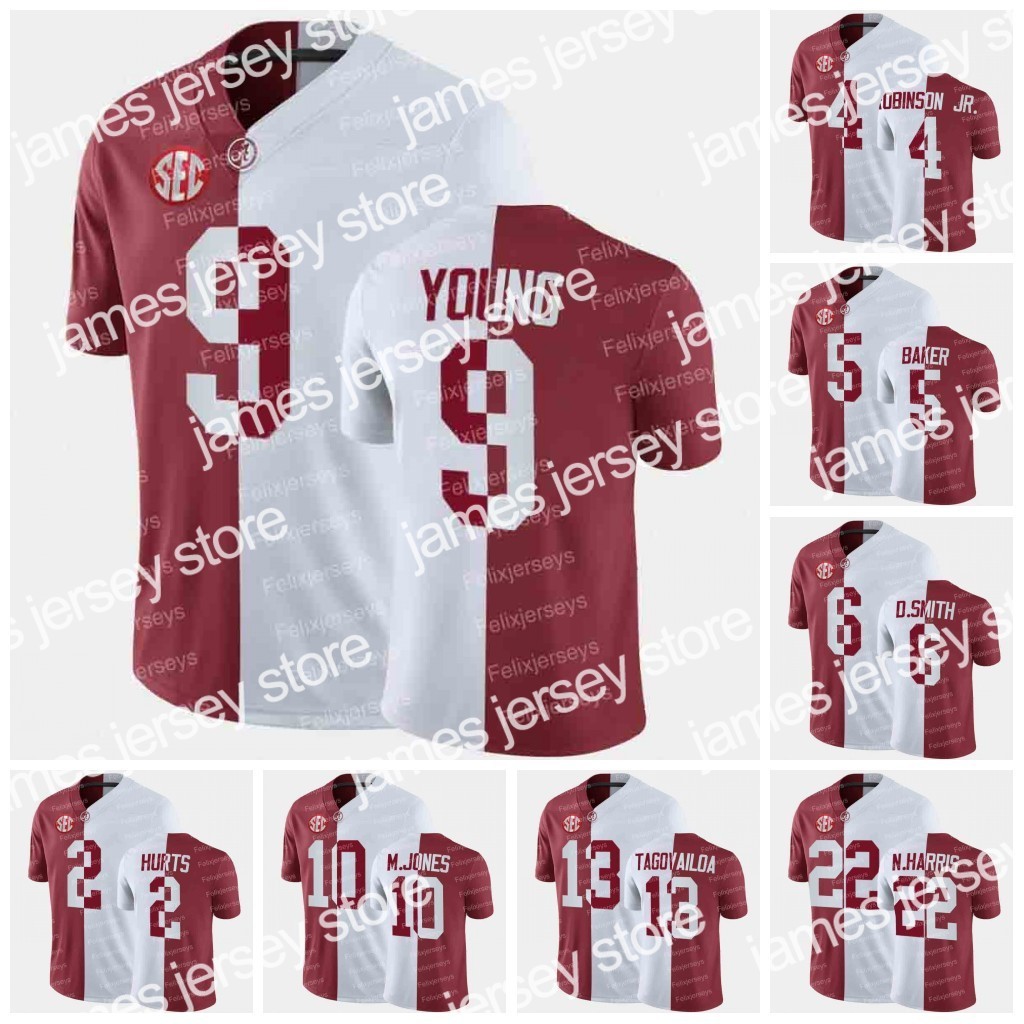 

American College Football Wear Bryce Young Alabama Crimson Tide Split NCAA College Football Jersey Jameson Williams Brian Robinson Jr. Tua Tagovailoa Mac Jones Jal, Youth s-xl