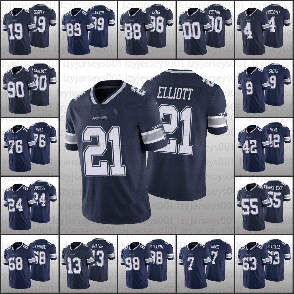 Dallas''Cowboys'''football Jersey Men # 7 Trevon Diggs 21 Ezekiel Elliott 4 Dak Prescott 90 DeMarcus Lawrence Women Youth Custom Navy Vapor Limit