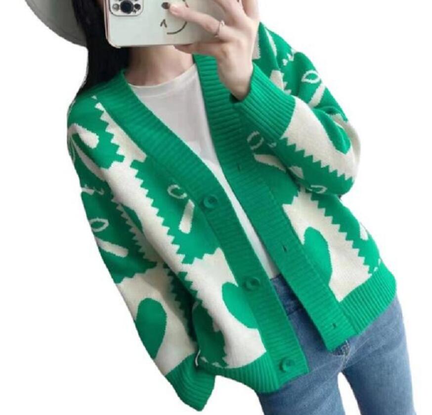 

Women's V-neck Sweater Striped Luxury GGity For Knitted Cardigans Button Casual Pockets Sweater, White