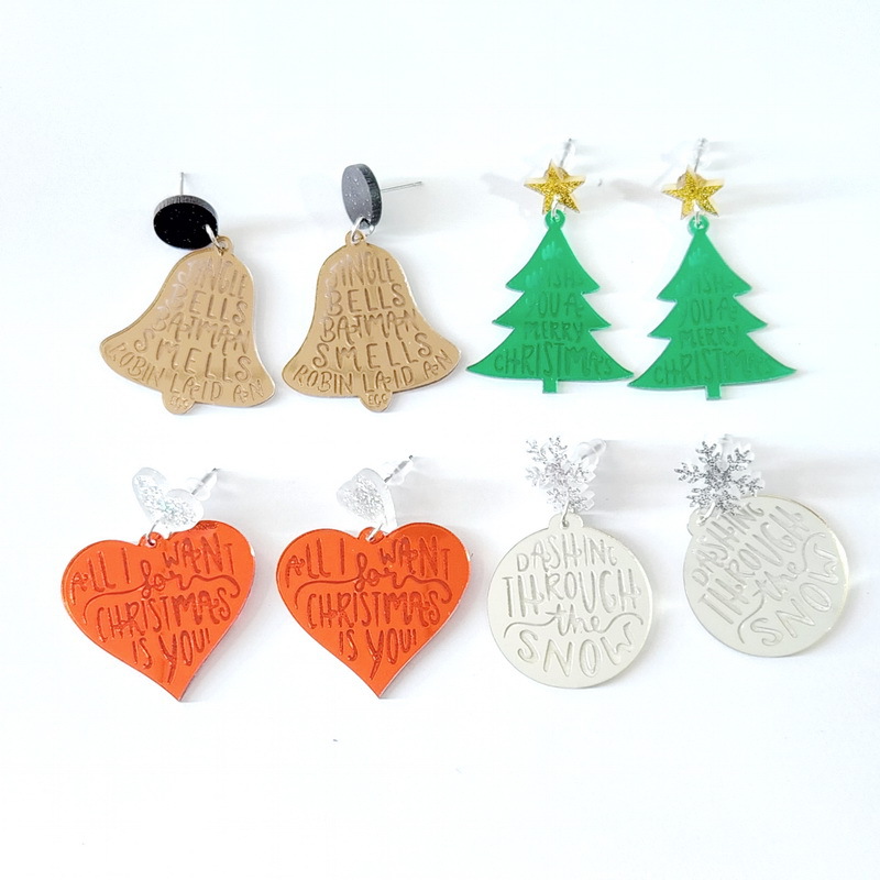 

Cute Dangle Earrings Acrylic Heart Bells Christmas Tree Earrings Girls Xmas New Year Gifts