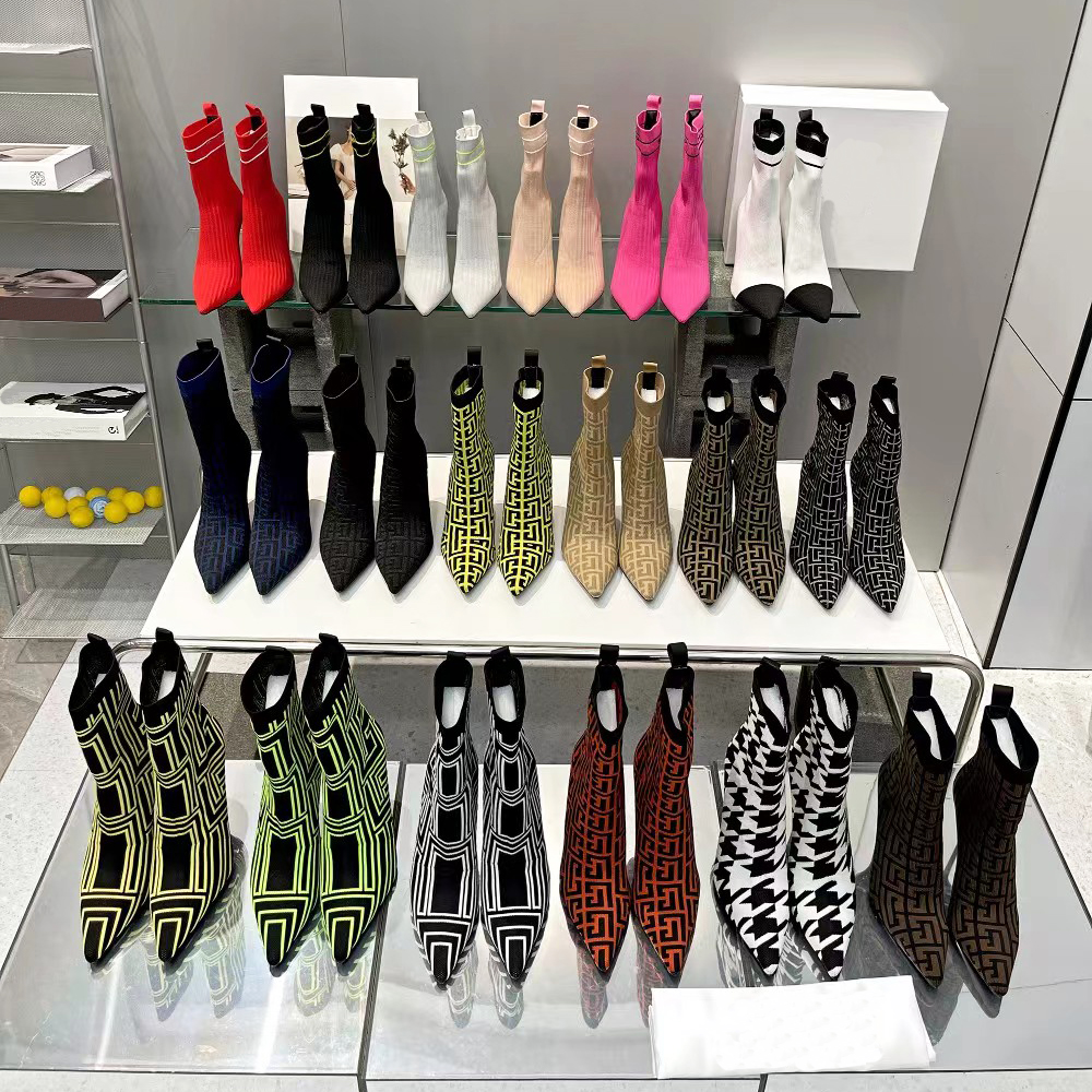 

2022 new elastic knitted High Heel Ankle Boots jacquard pointed letters interweaved banquet PARTY SEXY luxury designer thin women's fashion boots, 06