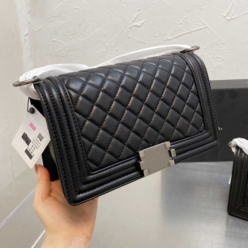 

Classic Women fashion Bags Small Flap Genuine Leather Lambskin V-stitch Quilted Boy Interwoven Chain Crossbody Shoulder Designer Aged/Gold, Box