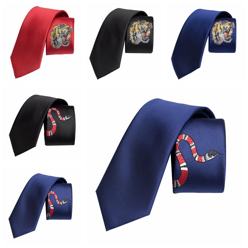 

Designer Neck Ties Animal Embroidery Solid Color 7cm Business Casual Necktie Accessories Daily Wear Tie Cravat Wedding Party Gift2877
