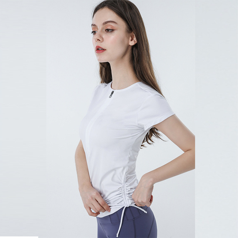

round neck yoga clothing half-zipper short-sleeved t-shirt repair speed dry running fitness clothes outdoor Lu sports clothes women, Blue