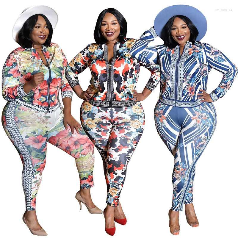 Survêtements pour femmes tenues de grande taille femmes automne vêtements deux pièces ensemble à manches longues fermeture éclair haut pantalon S
