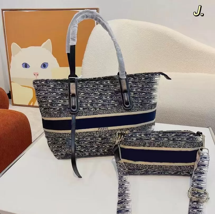 

2PCS Embroidery Shopping Bags Womens Handbags with Shoulder Bag High Capacity Quality Canvas Totes Luxurys Crossbody Purses, 32*28cm