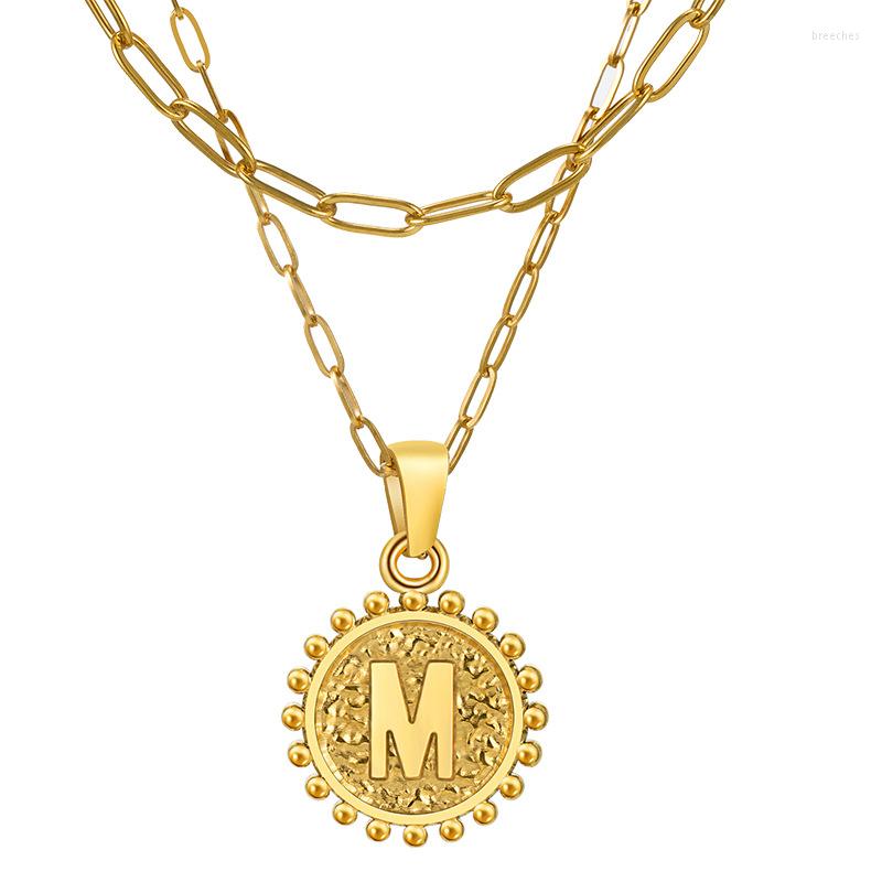 

Pendant Necklaces 18K Gold Plated Stainless Steel Letter A-Z Initial Round Necklace For Women Double Layer Chain Choker Jewelry