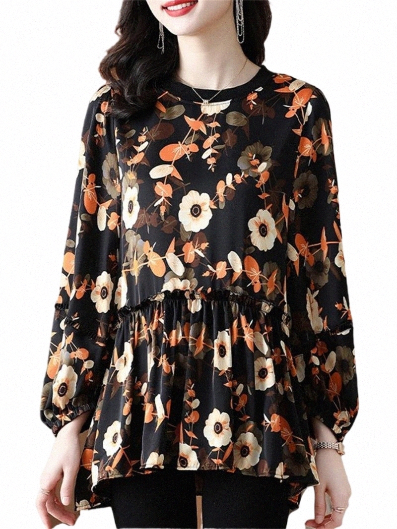

Women's Blouses & Shirts women's Blouses & Shirts 4XL Loose Women Spring Summer Lady Fashion Casual Long Sleeve O-Neck Collar Printing Jacquard Blusas Tops CT0384 S6No#, Black
