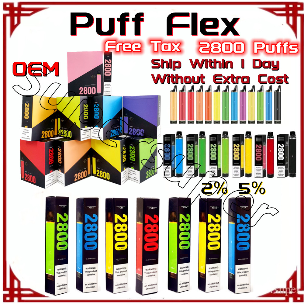 

Delivery Duty Paid Free Puff Flex E Cigarettes 2800 Hits Desechables Vape Pen Disposable 2% 5% 850mAh Battery Pod 10ml 20 Colors Mesh Coil OEM Customize Vapes VS Elux