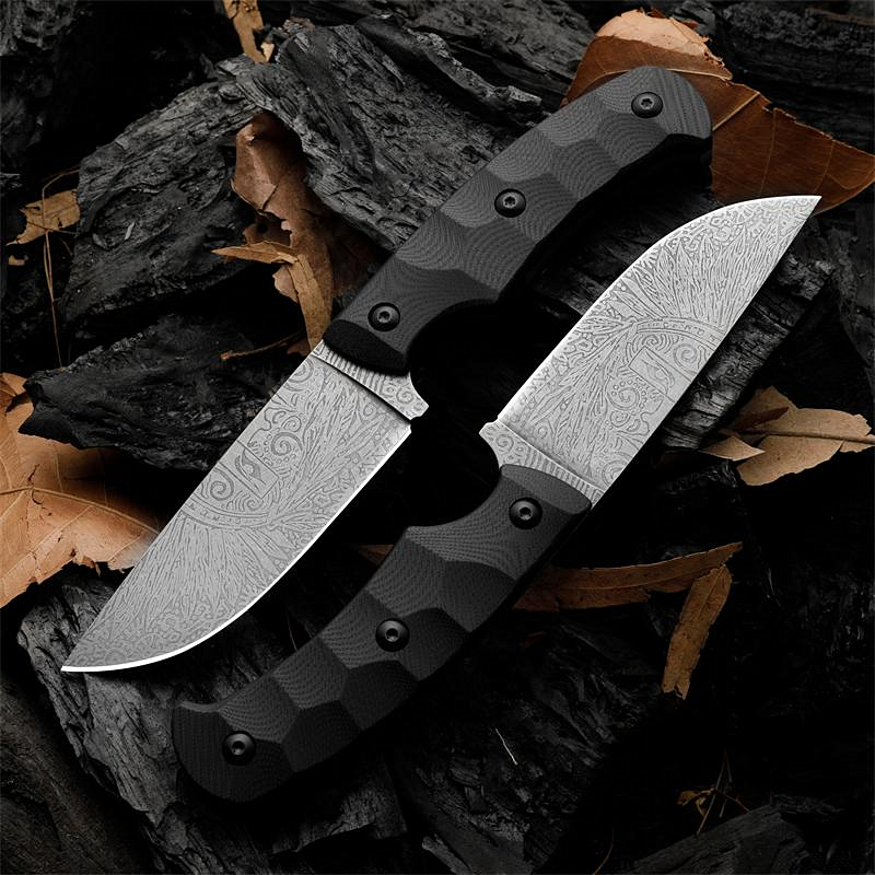 

Promotion H8261 Outdoor Survival Straight Hunting Knife D2 Etching Drop Point Blade Full Tang G10 Handle Fixed Blade Knives with Kydex