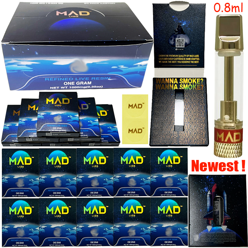 

Newest Packages MAD LABS Vape Cartridges Atomizers 0.8ml Cartridge 10 Strains Ceramic Gold Tip Carts Glass Thick Oil Dab Pen Wax Vaporizer E Cigarettes Faster Ship
