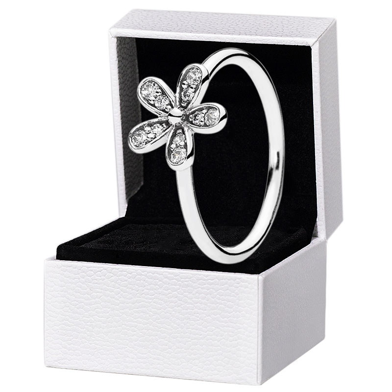 

Sparkling Daisy Flower RING Cute Womens 925 Sterling Silver Party Jewelry For pandora CZ diamond girlfriend gift Rings with Original Box