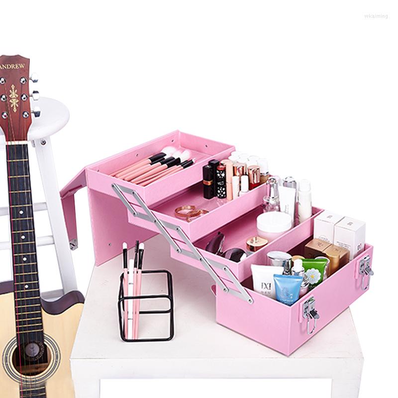 

Suitcases Women Retro Cosmetic Case Lady Nails Makeup Toolbox Foldable Beauty Box Luggage Suitcase Girls Cute Pink Tattoo Hangbag