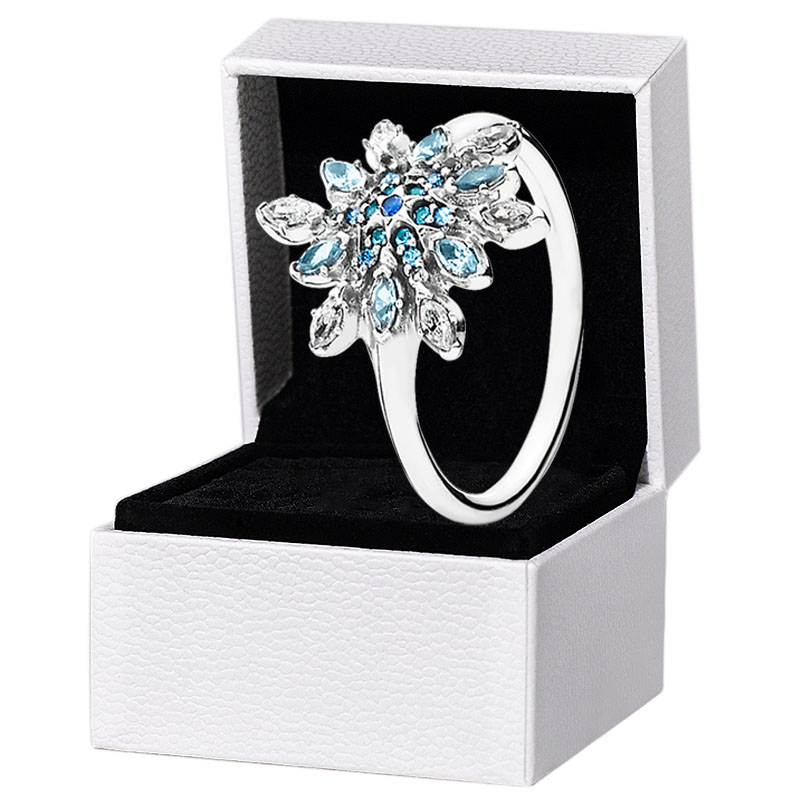 Blue Snowflake Ring Authentic 925 Sterling Silver Luxurious RING set Women Girls Wedding Gift Jewelry Diamond Crystal Stacking rings with Retail