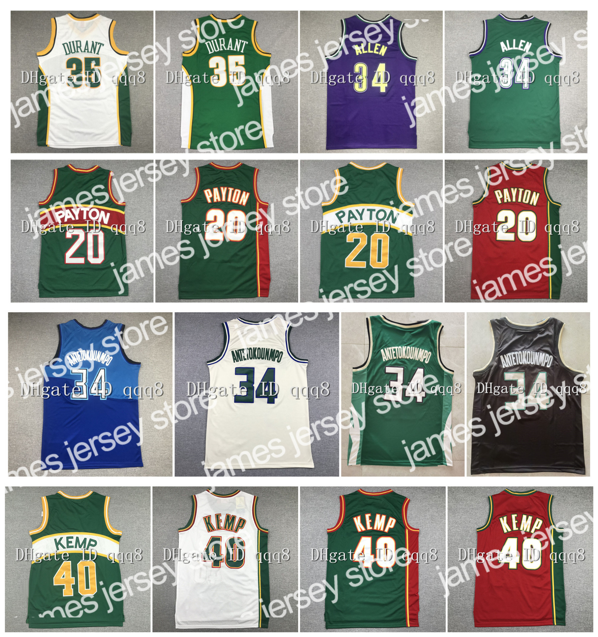 

Sonic Kevin 35 Durant Basketball Jersey Buck Giannis 34 Antetokounmpo 20 Gary Payton Shawn 40 Kemp Dennis Ray 34 Allen College, As pic