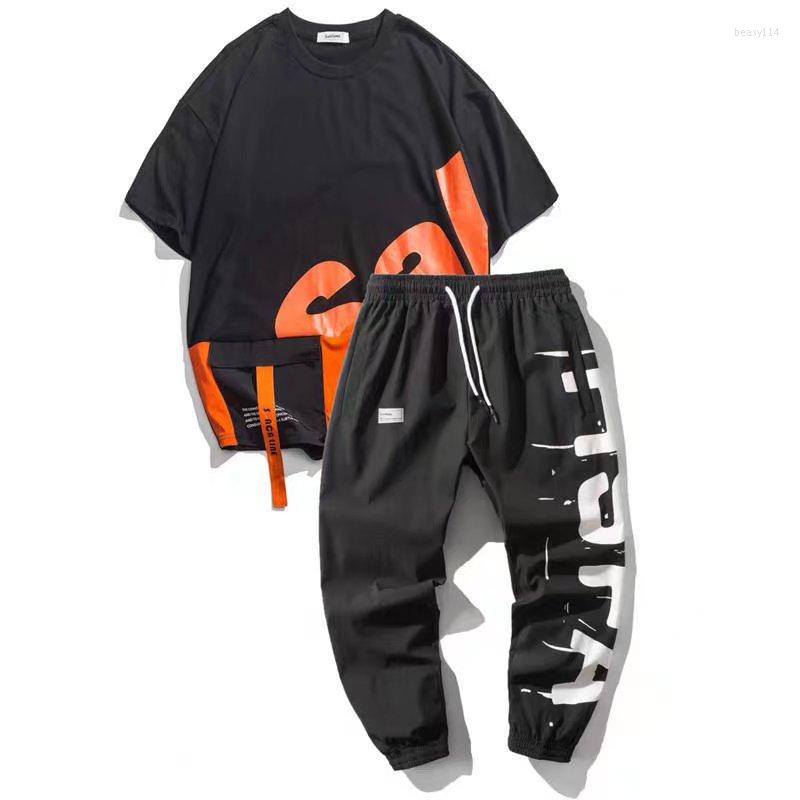 Men&#039;s Tracksuits 2022 Men&#39;s Sets Summer Korean Fashion Tracksuit Men Print T Shirt Sports Pants Two Piece Set Casual Clothing Joggers-image-795889509