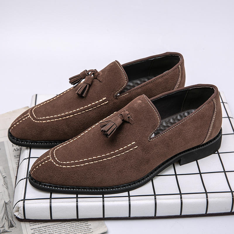 Loafers Men Shoes Solid Color Faux Suede Pointed Tassel Fashion Business Casual Daily All-match AD007