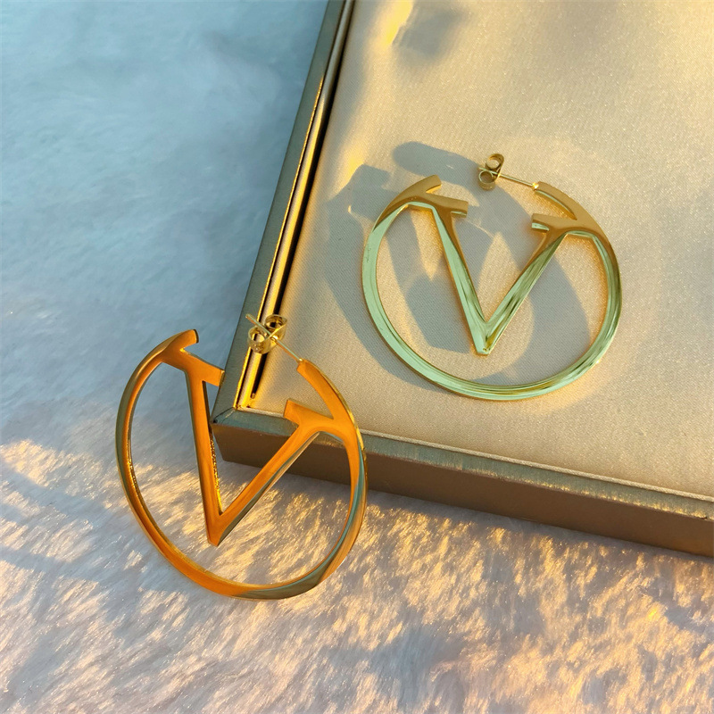 

5.2CM Hip Hop Women Luxury Designer Studs Titanium Steel Fashion Earrings