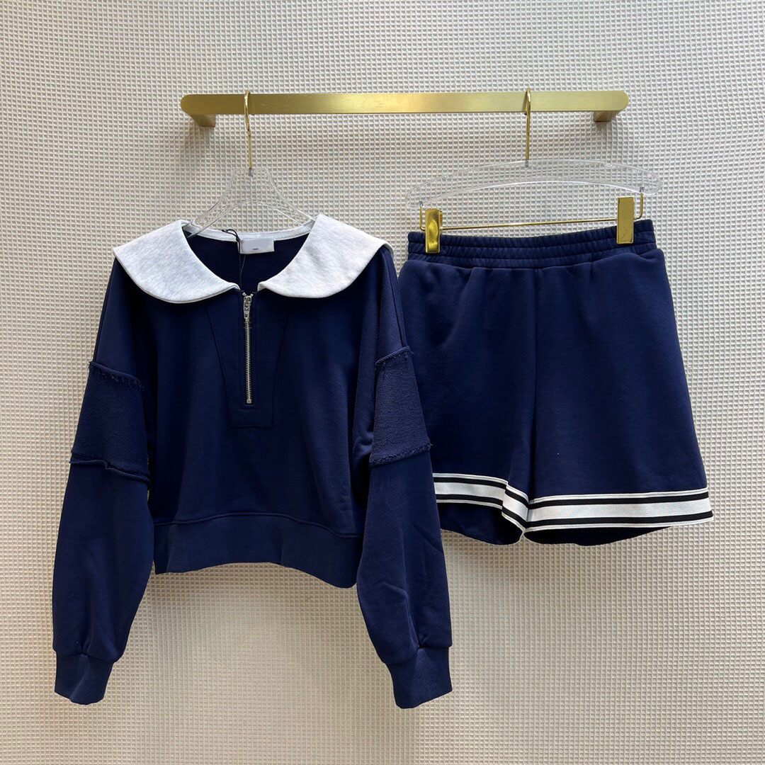

2022 summer Women' Two Piece Pants loose tops and high waist short, Blue