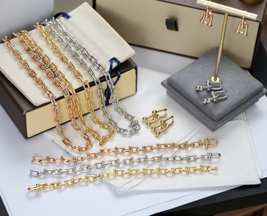 

Luxury Brand Party Jewelry Set U Shape Houseshoe Hardware Jewelry set Geometric Necklace Bracelet Earrings Famous Brand Jewelry